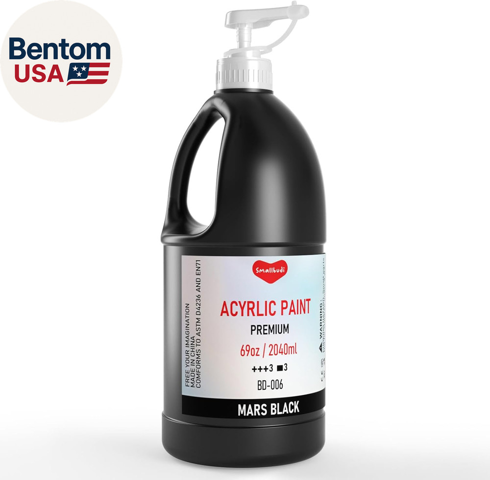 Black Acrylic Paint Large Bottle (69Oz /2040Ml) Rich Pigment Black Paint for Mul