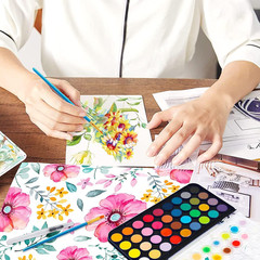 Paint Set, 48 Colors Non-Toxic Watercolor Paint with a Brush Refillable a Water