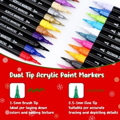 24 Colors Acrylic Paint Markers, Dual Tip w/ Fine Tip & Brush Tip Pens for Stone