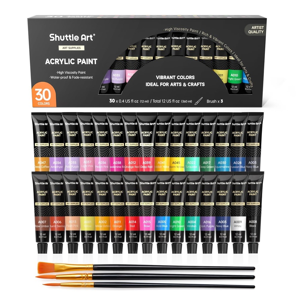 Shuttle Art Acrylic Paint Set, 30 x12ml 0.4 Fl Oz (Pack of 30), 30 Colors