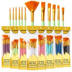 Pack of Professional Art Brushes Soft Nylon Hairs Fine Tip Round Flat Brush Head