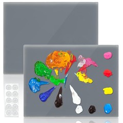 2 Pack Neutral Grey Tempered Glass Palettes, 12″ X 16″ Large Paint Palette, Scra