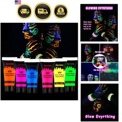 Glow in the Dark UV Face and Body Paint 6*10ml Neon Blacklight 0.34oz Reactiv…