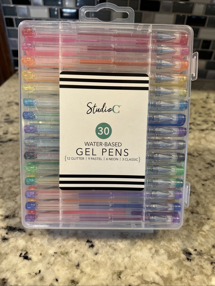 Studio C 30 Pack – Water Based Gel Pens – 12 Glitter 9 Pastel 6 Neon 3 Classic