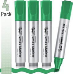 Jumbo Green Permanent Markers Set of 4 – Versatile Chisel Tip for All Surfaces