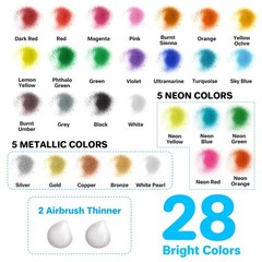Airbrush Paint Set – 28 Colors +2 Thinners, Ready to Spray Acrylic Airbrush P…