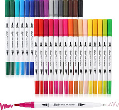 Dual Tip Art Markers for Adult Coloring 32 Colored Pens | Fine and Brush Tip Wat