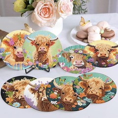 mrpwnle 8 Pack Diamond Art Coasters Kits – Highland 3.9×3.9×0.1, Cow