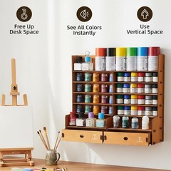 T TOGUSH Miniature Paint Rack, 6-Tier Wall Mount Paints Organizer with 2 Draw…