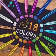 18 Colors Super Golden Metallic Paint Markers 2-3mm Medium Tip for Crafts