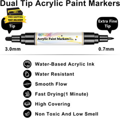 Black Paint Pens – 4 Pack Dual Tip Acrylic Paint Markers (0.7Mm & 3Mm), Non-Toxi