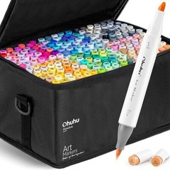 Ohuhu Alcohol Markers 216-color Double Tipped Brush & Chisel- Refillable Markers