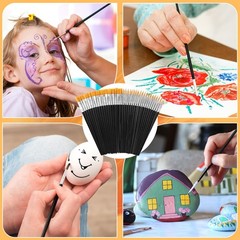 160 PCS Small Paint Brushes Bulk Black Nylon Hair Flat Tip Round Kids Set