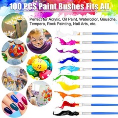 100Pcs Small Paint Brushes Bulk, Anezus Flat Top Acrylic Classroom Brush