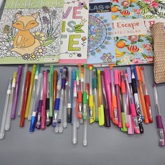 Adult Coloring Book Gel Pen Lot Paisley Mosaic Floral Geometric Anxiety Reducer
