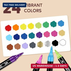Pagather 24 Colors Acrylic Paint Markers, Dual Tip with Fine Tip and Brush Tip P