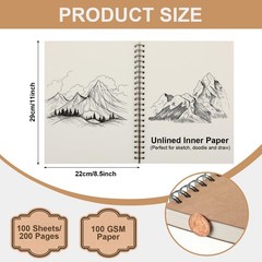 6 Pcs A4 Spiral Sketch Pad 8.5″x11″ 100 Sheet Blank Notebook Art Drawing Journal