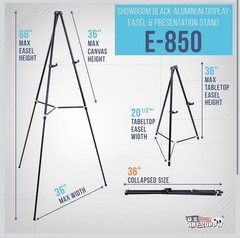 66″ Black Aluminum Display Easel and Presentation Stand, Floor and Tabletop Use