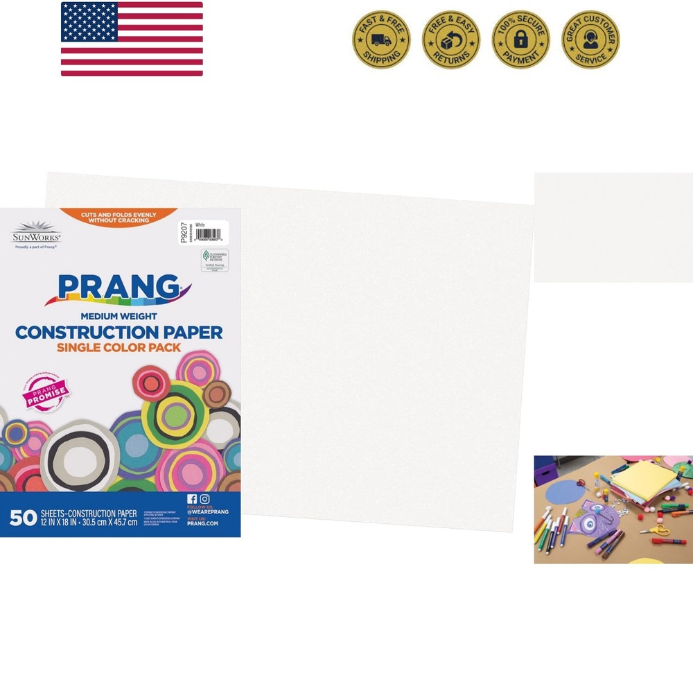 Formerly Construction Paper, White, 12″ x 18″, 50 Sheets