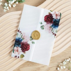 50 PCS Vellum Jackets for 5×7 Invitation Cards Burgundy Navy Blue Flowers