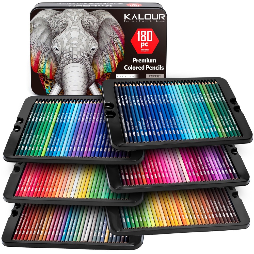 KALOUR 180 Colored Pencil Set for Adults Artists – Rich Pigment Soft Core -12…