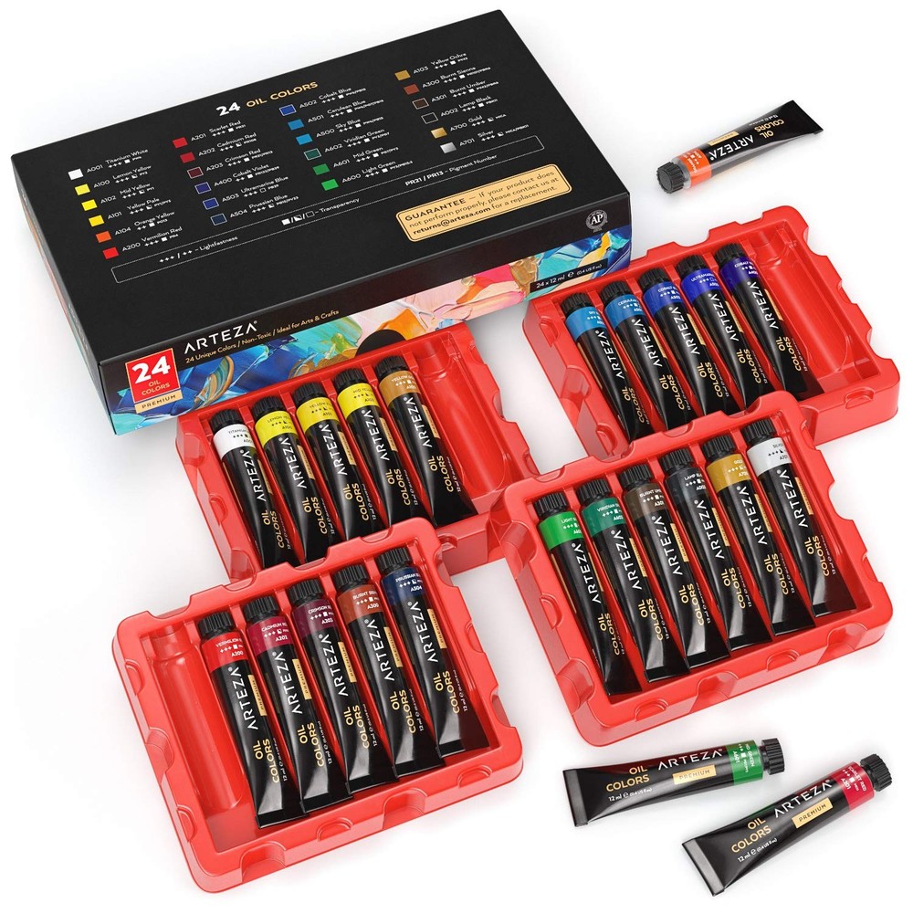 Oil Paint Set – 24 Multicolor Tubes (0.4 Fluid Ounces Each), Vibrant Oil-Base…