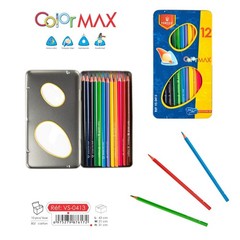 Vertex Color MAX 12 Pencils Triangular Ergonomic Grip Metal Case Kids ArtDrawing