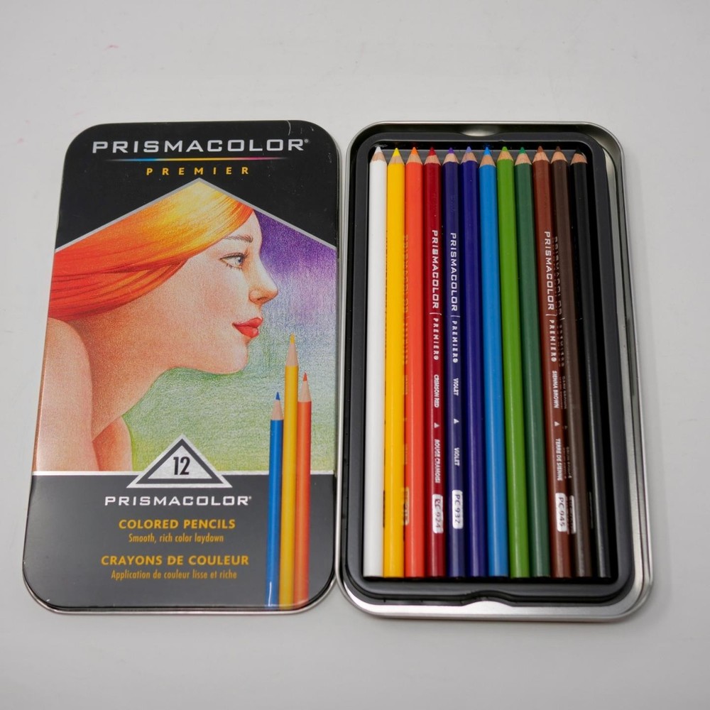 Prismacolor Premier Colored Pencils Set of 12 in Metal Tin 2009 Never Used