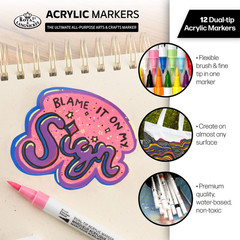 Royal & Langnickel – 12pc Dual Tip Acrylic Paint Marker Set, Primary and Neon Co