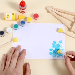 40 PCS Yellow 0.5 Inch Round Sponge Foam Brush Wooden Handle For Crafts Paint