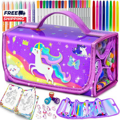 56 PCS Washable Scented Markers Set with Glitter Pencil Case