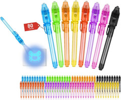 Invisible Ink Pens with UV Light, 80 PCS Bulk Spy Pens for Kids Party Favors, Se