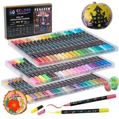 60 Colors Acrylic Paint Markers,Dual Tip Acrylic paint Pens Contain 12 Metall…