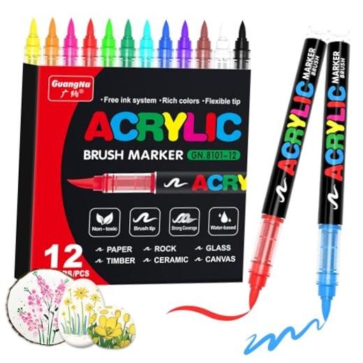 Acrylic Paint Markers—Direct-Liquid Ink Control System—12 Colors—12 Colors