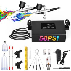 Kit with Air Compressor, 50 PSI Clog-Resistant Air Brush Set, Dual Action Airbru