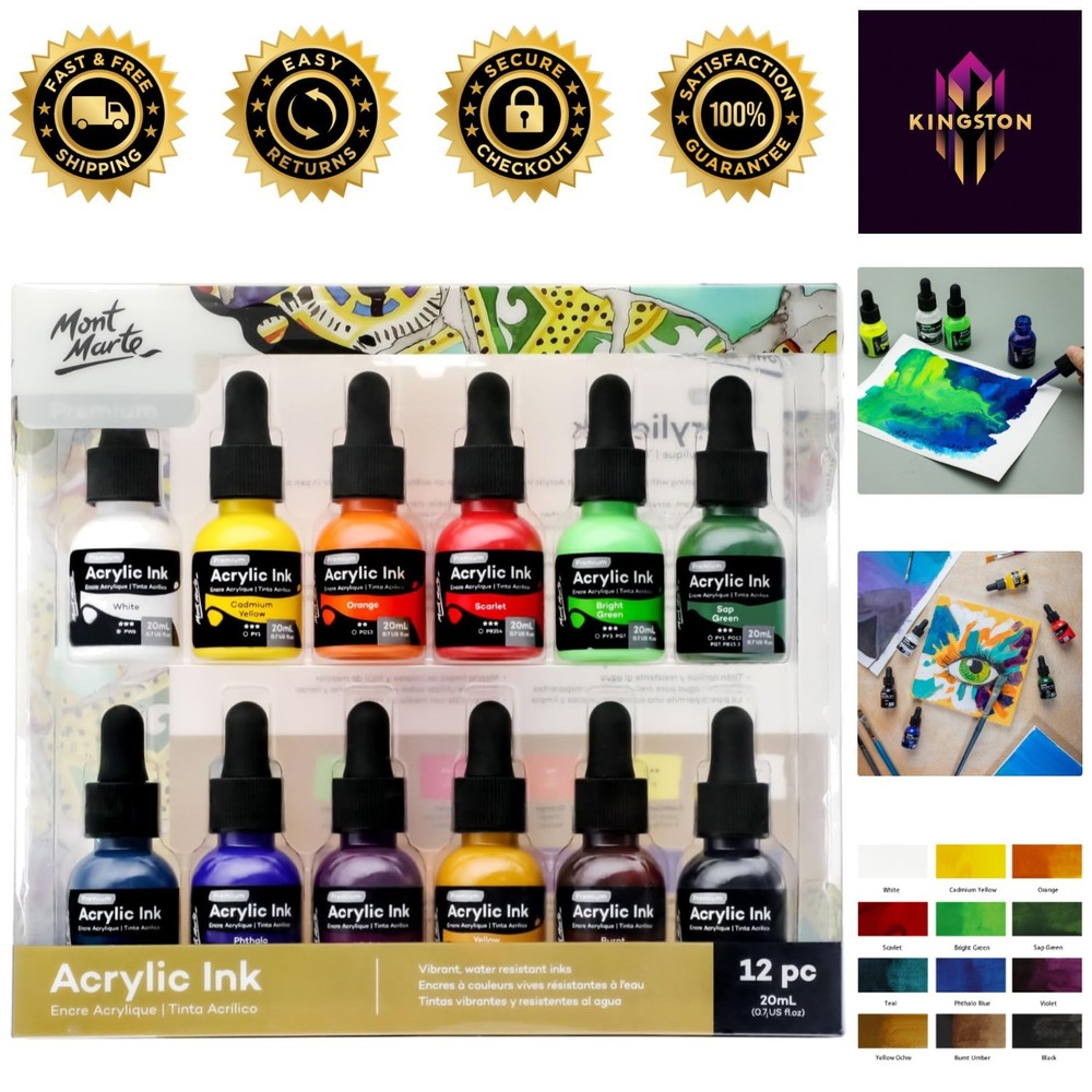 Artistic Acrylic Ink Set – 12 x 20ml Bottles for Detail and Blending Styles