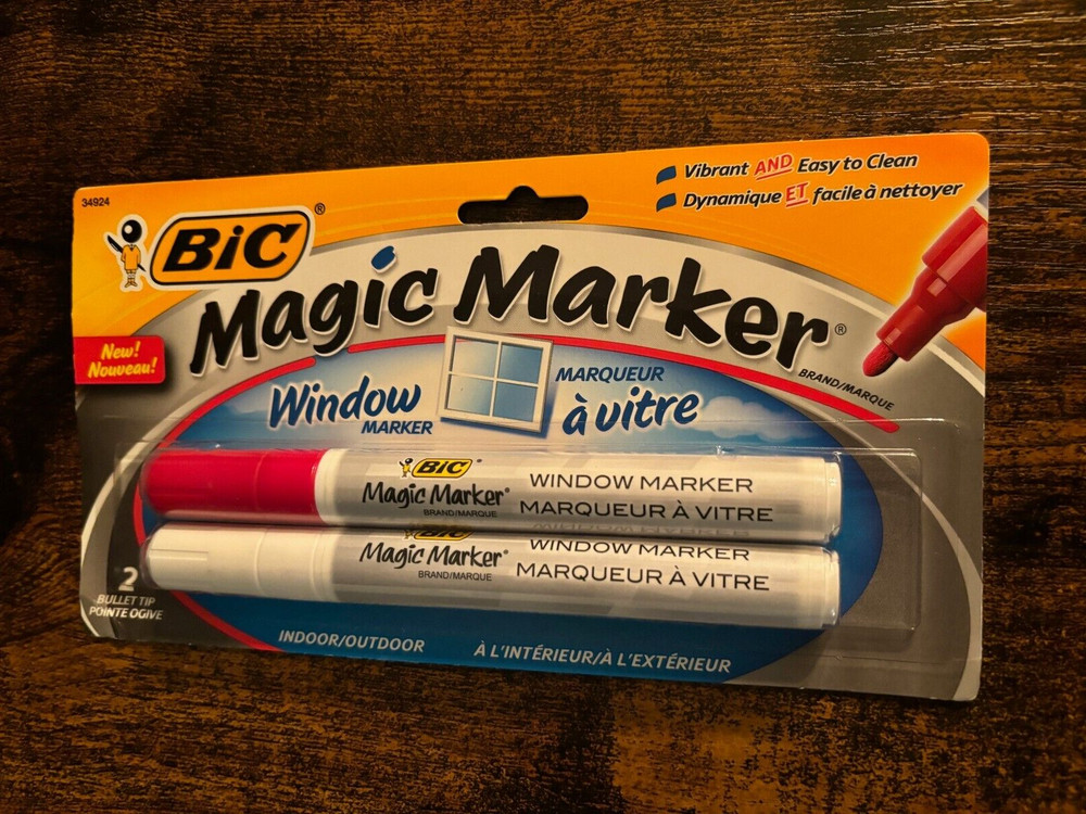 BIC Magic Marker Window Markers Removable Red and White Bullet Tip NEW