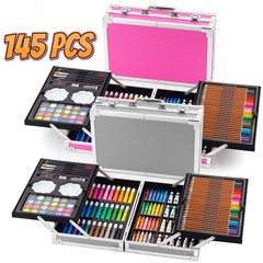 NEW 145pc Artist Aluminum Art Case Coloring Pencils Painting Set Childrens/Adult