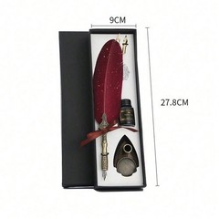 Feather Pen and ink Set with Wood Dip Pen with 1 Black Ink & 2 Replacement Nibs