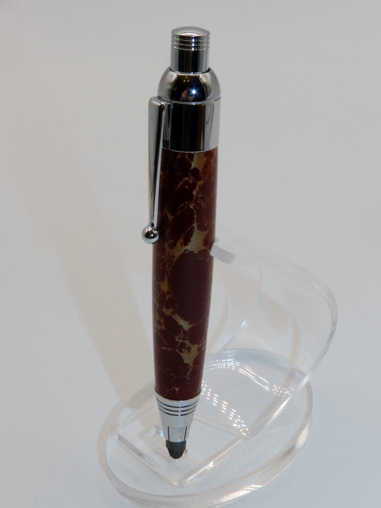 Chrome finish 5.6mm Sketch Pencil. Hand made with Red TruStone. #159