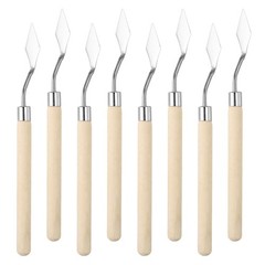 5.98″ 8Pcs Stainless Steel Palette Knife Birch Small Triangle Natural Wood Color