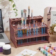 PH PandaHall 3-Tiers Wooden Paint Brush Holder Paintbrush Organizer Rack Wood