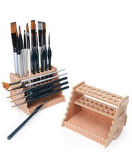 tinctor Wooden Paint Brush Holder for 44 Brushes – Desk Stand Wood Beige