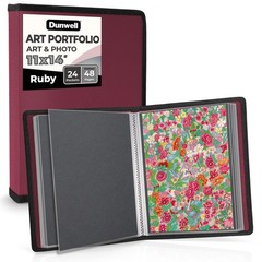 Dunwell 11×14 Art Portfolio Binder with Mounting 11×14″ w/ BLK Paper, Ruby