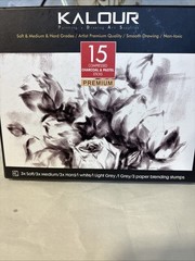 15 Pro Compressed Charcoal Drawing Set with Blending Stumps- Soft,Medium,Hard