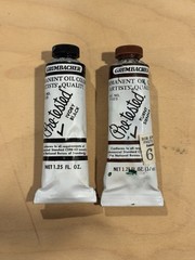 Grumbacher Oil Paint Pre-tested, Set Of Two, Burnt Sienna & Black Ivory, Vintage