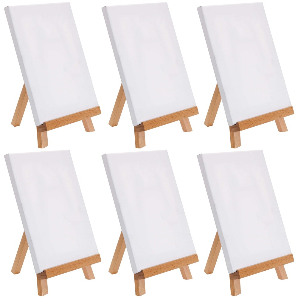 6pk 8″ x 8″ Stretched Canvas with 10.5″ Tabletop Display Stand Artist Easel Kit