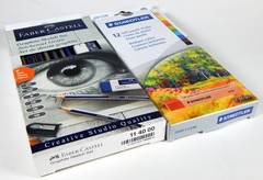 NEW FABER-CASTELL 8 pc GRAPHIC SKETCH KIT & STAEDTLER 12 pc SOFT PASTEL SET