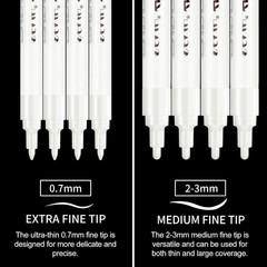 Acrylic White Paint Pens – 8 Pack 2-3MM Medium Tip & 0.7MM Extra Fine Paint Mark