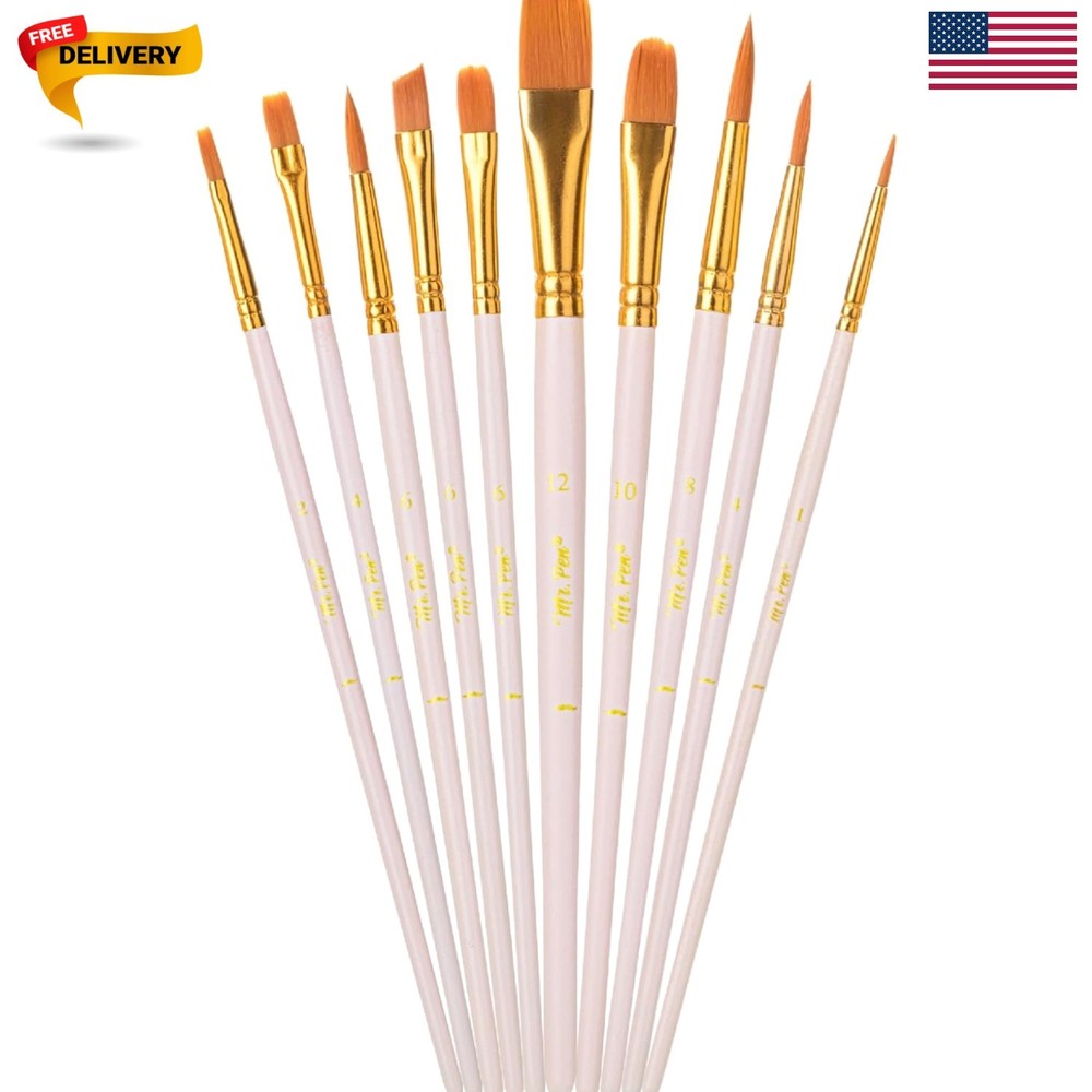 Acrylic Paint Brushes Set, 10 Pack, Round & Pointed Tip | Nylon Hair Artist B…